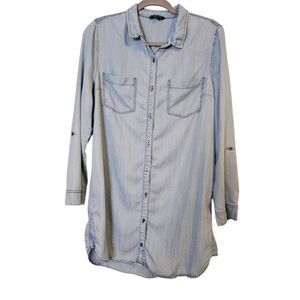 Staccato light washed knee length denim shirt dress. Size L.